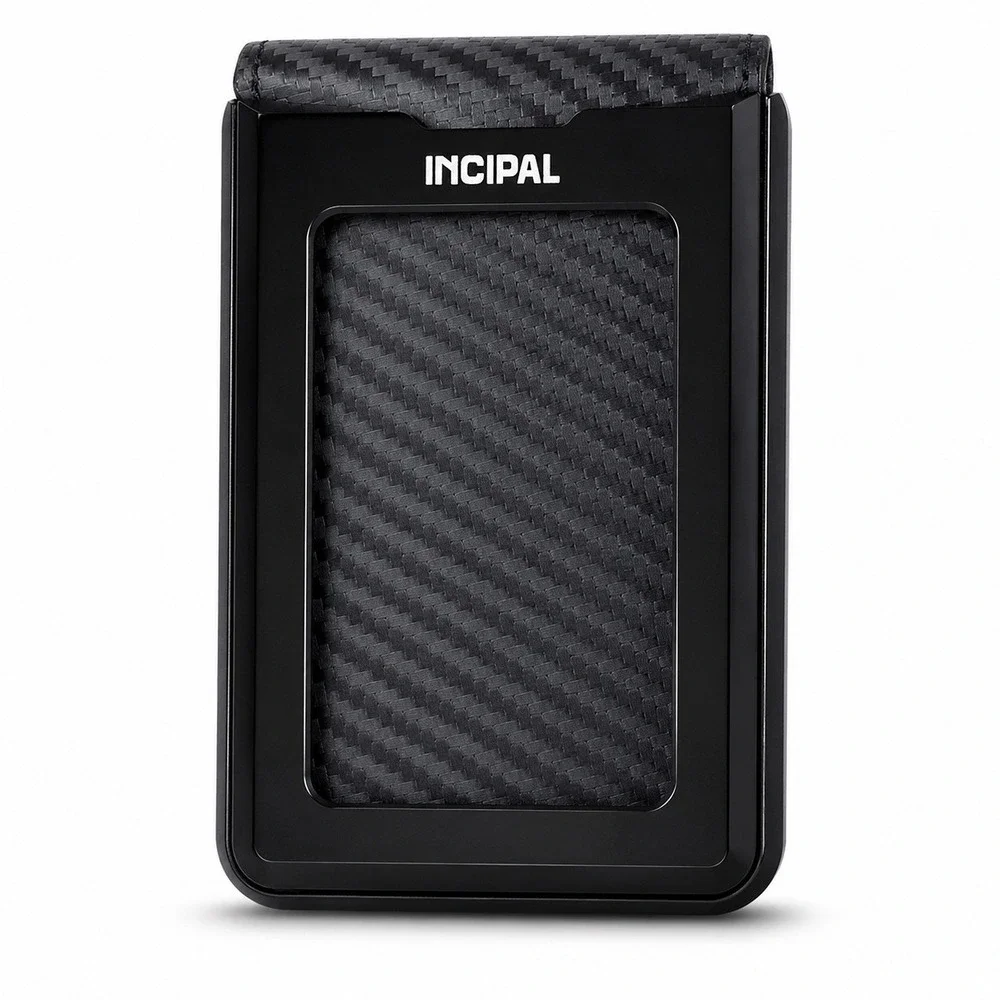INCIPAL Carbon Fiber Minimalist Wallet Metal Frame Slim Bifold Card Holder Black